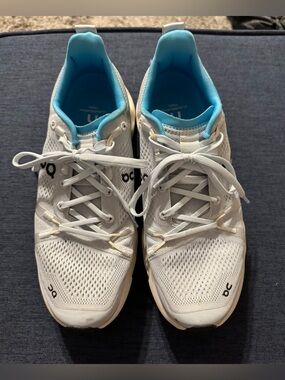 On Running Cloudsurfer Trail White Sneakers with Light Blue Lining